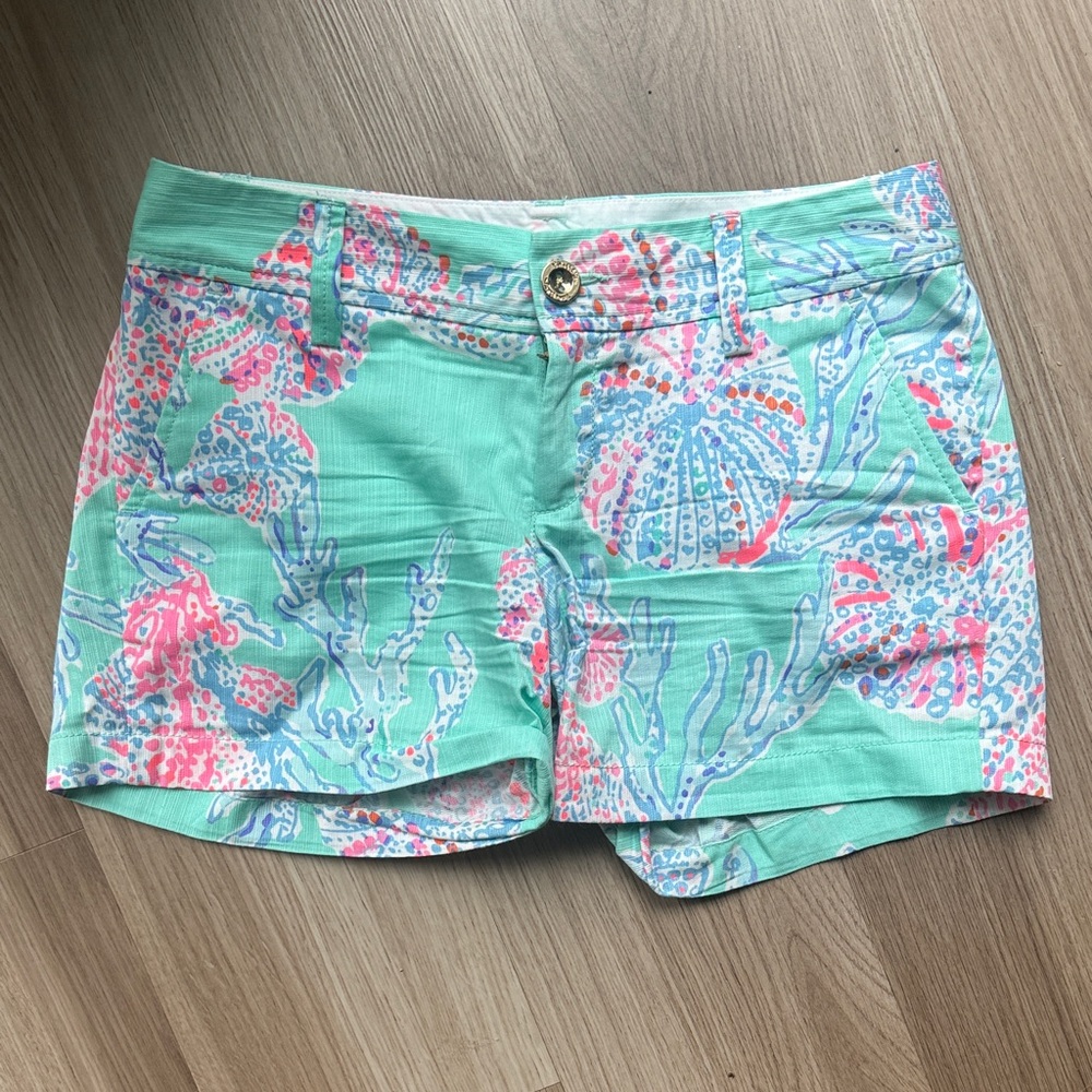 Lilly Pulitzer Mint Coral Seafoam Printed Cotton Shorts
